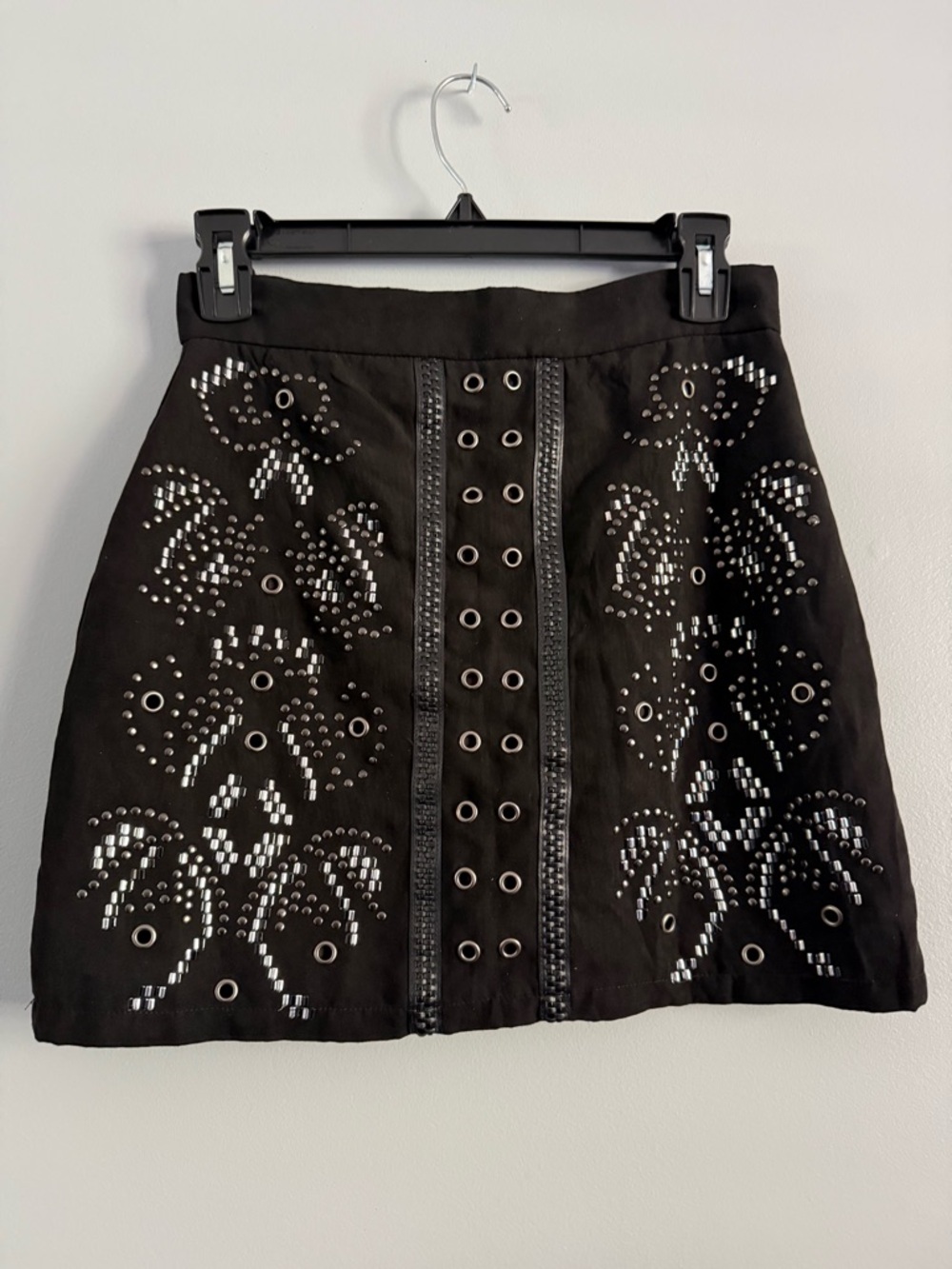 Millau women’s  Embellished Eyelet Mini Skirt Grunge, Goth, Punk Rock, Small